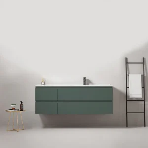 Mobile bagno sospeso 140 cm Verde Comodoro Lavabo a Destra in Resina Senza Specchio - Fiji Paint
