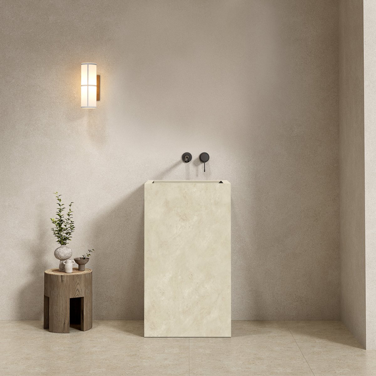 Lavabo Freestanding in Gres Opaco Crema Marfil 60 cm - Pedestal - immagine 2