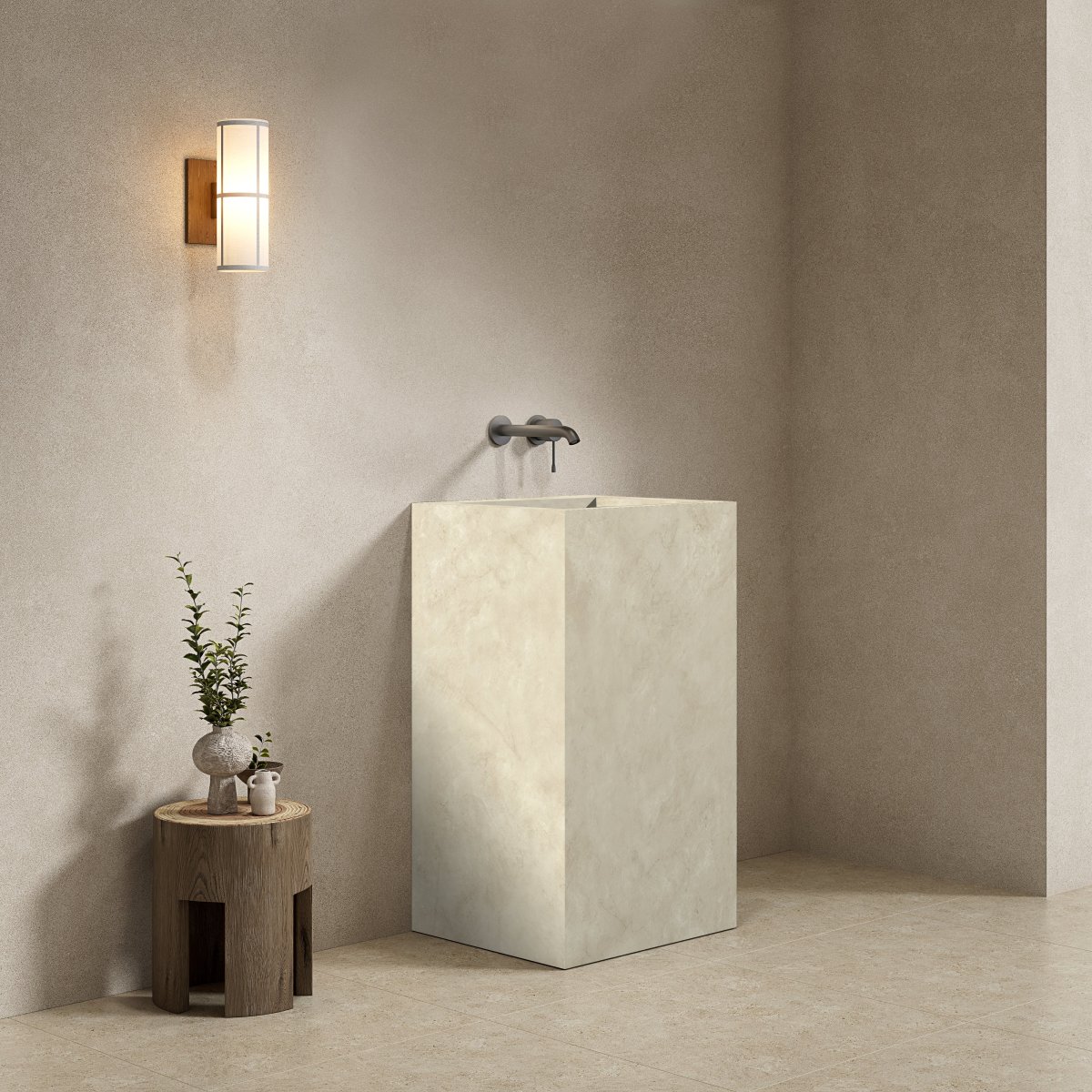 Lavabo Freestanding in Gres Opaco Crema Marfil 60 cm - Pedestal - immagine 3