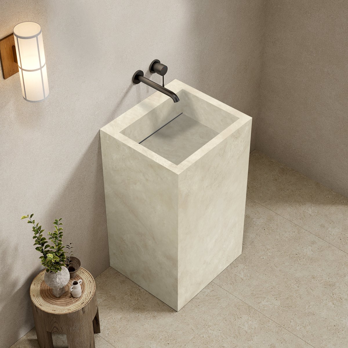 Lavabo Freestanding in Gres Opaco Crema Marfil 60 cm - Pedestal - immagine 4
