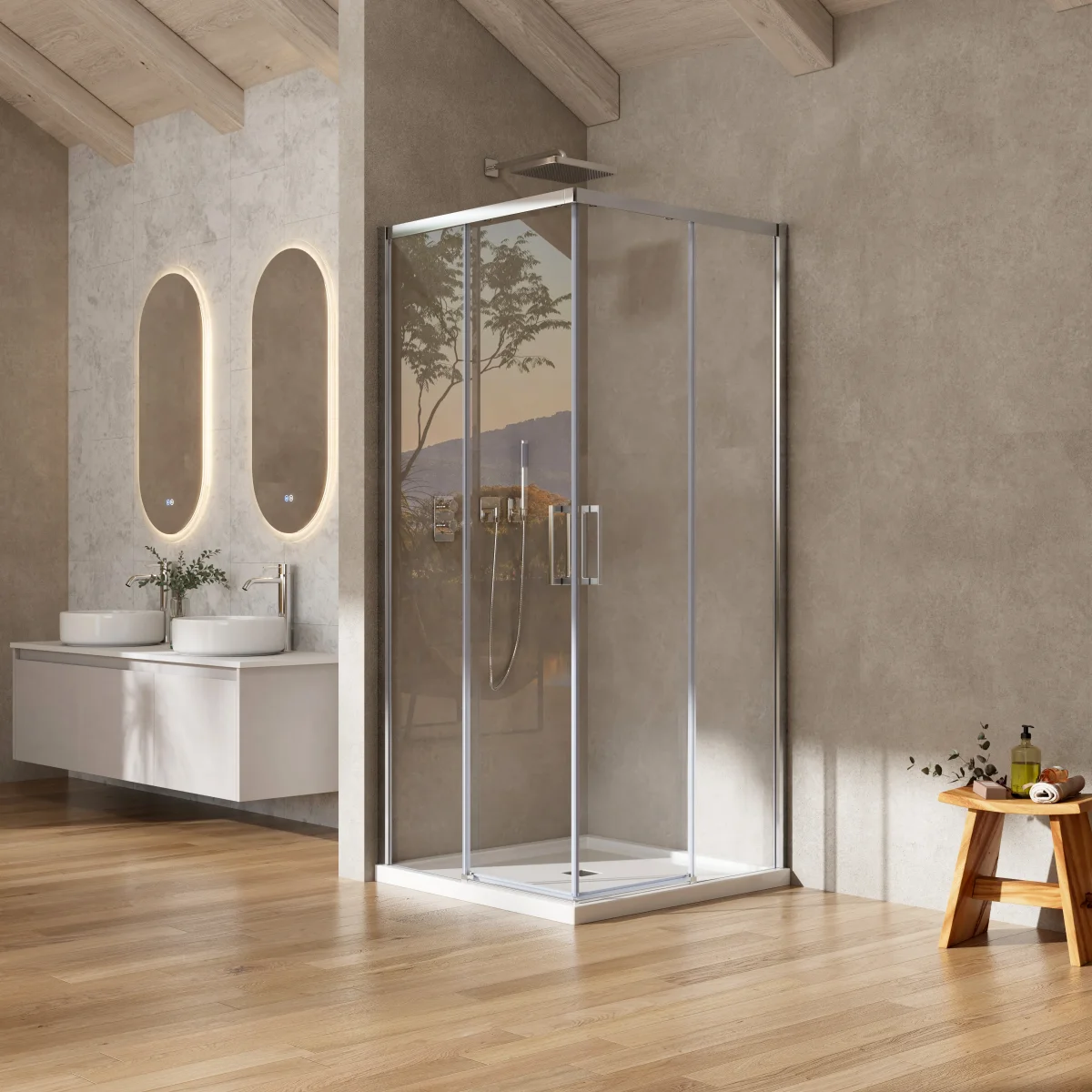 Box Doccia 90x100 cm Doppio Scorrevole Vetro Trasparente e Profilo Cromo - Rest - immagine 3