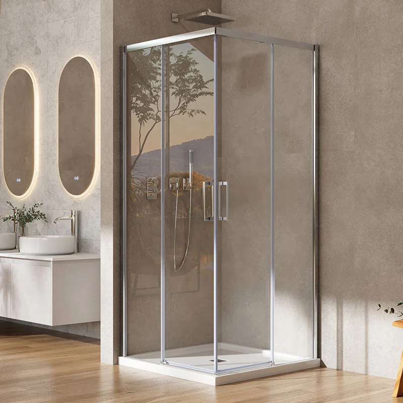 Box Doccia 90x100 cm Doppio Scorrevole Vetro Trasparente e Profilo Cromo - Rest