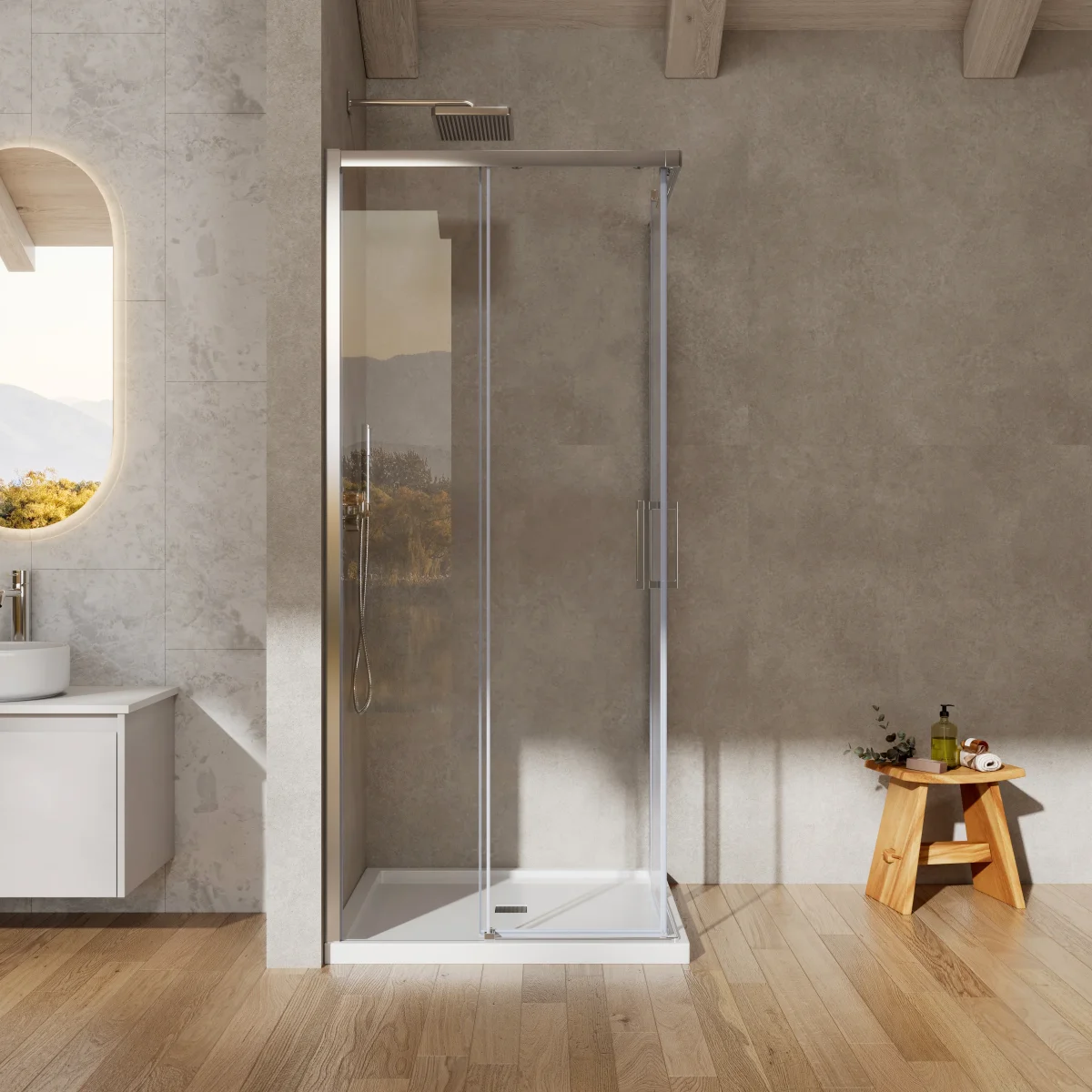 Box Doccia 90x100 cm Doppio Scorrevole Vetro Trasparente e Profilo Cromo - Rest - immagine 5