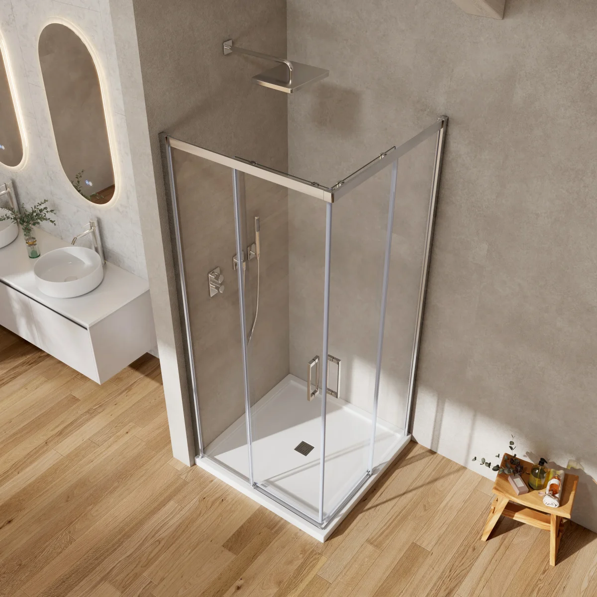 Box Doccia 90x100 cm Doppio Scorrevole Vetro Trasparente e Profilo Cromo - Rest - immagine 4