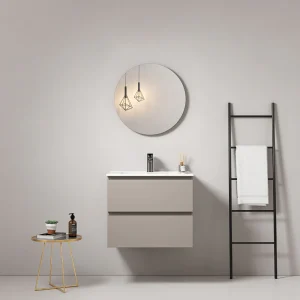Mobile bagno sospeso 60 cm Grigio Cenere Lavabo in Ceramica Specchio Tondo - Fiji Paint