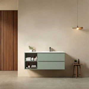 Mobile bagno sospeso 120 cm Verde Salvia Lavabo a Destra in Ceramica Senza Specchio - Fiji Paint Plus