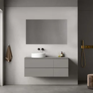 Mobile bagno sospeso reversibile  120 cm Grigio Londra per Lavabo d'appoggio Specchio Quadro - Fiji Paint Top